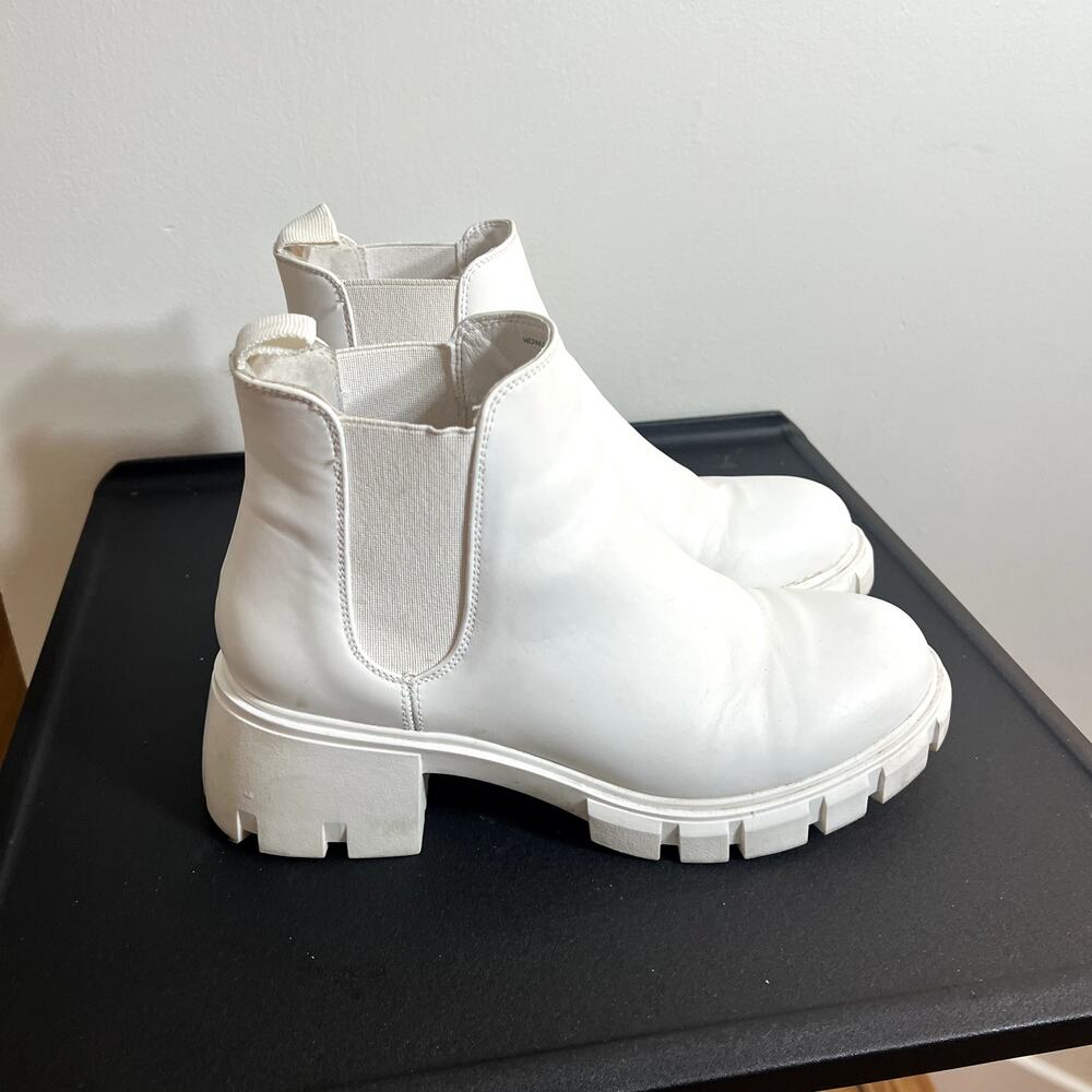 Steve Madden White Block Heel Booties